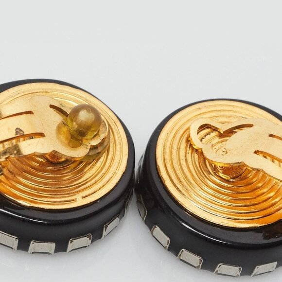 Chanel Mother of Pearl Crystal Acetate CC Goldtone Clip-On Earrings - Picture 3 of 5